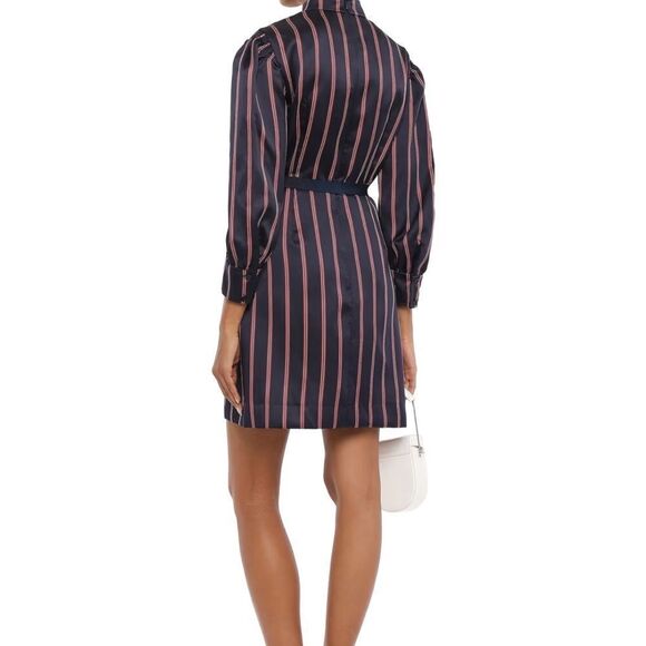 Sandro Respect Striped Navy Red White Pleated mini Dress FR38/US 6 long sleeve - Picture 2 of 12